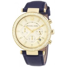 Michael Kors MK2280 Women&#39;s Chronograph Parker Navy Leather Strap Watch - $146.99