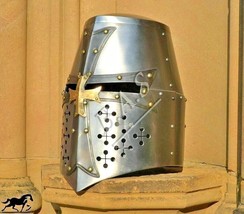 Crusader Medieval helmet Templar helmet Brass Cross Knight Armor helmet - £174.27 GBP