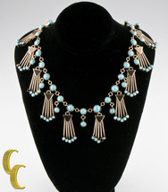 10k or Jaune Turquoise Collier Chaîne Style Lien W/Pendant Accents 17 &quot; - £2,508.67 GBP