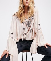 017 floral embroidered flare long sleeve v neck casual holiday chic bohemia loose style thumb200