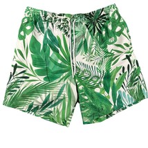 Le Club Mens Large Green Botanical Print Pull On Quick Dry Swim Shorts T... - $13.99