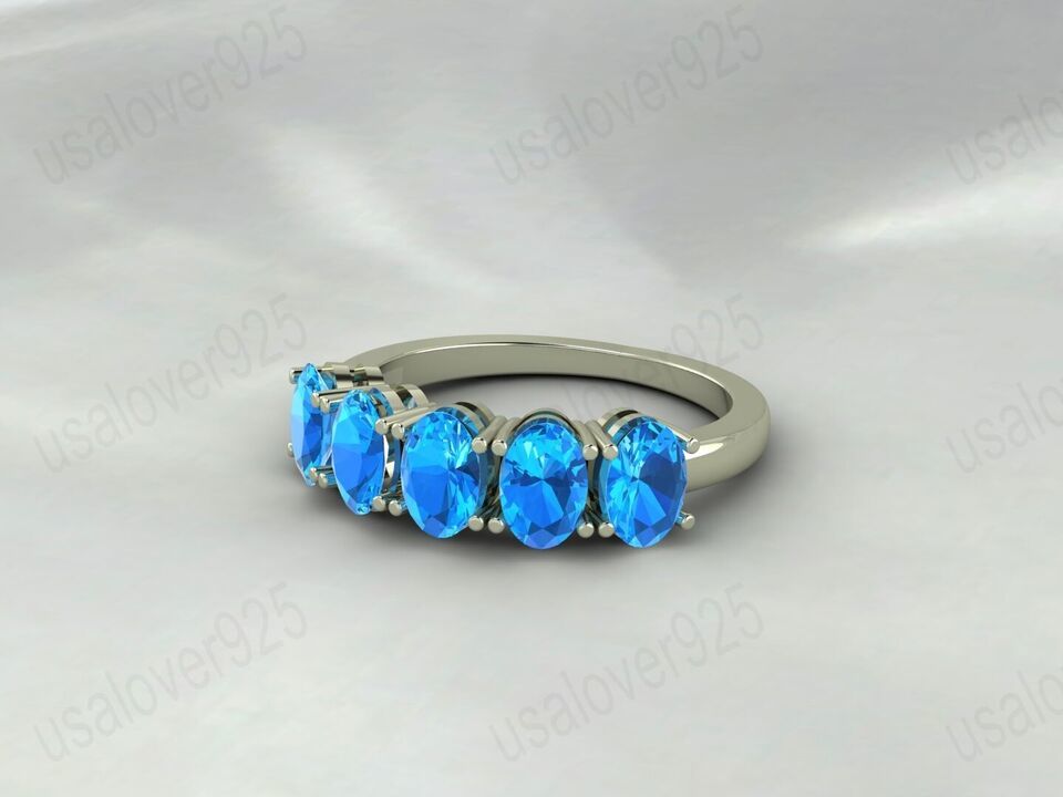 Blue Topaz Oval Gemstone Silver Handmade Statement Women Dainty Ring jewelry - £45.78 GBP