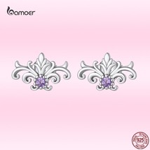 Bamoer New 925 Silver Vintage Pattern Stud Earrings for Women Quality Purple Flo - £16.58 GBP