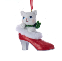 Kurt S. Adler 3.25&quot; Resin White Kitten In High Heel Shoe Christmas Ornament - £7.05 GBP