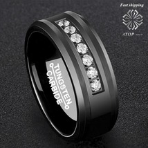 8Mm Black Tungsten Carbide Ring Inlay Comfort Fit Wedding Band Bridal   - £35.95 GBP