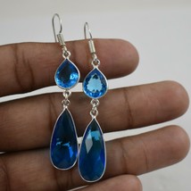 925 Sterling Silver Handmade Blue Topaz Beautiful Wonderful Earrings Women Gift - £23.20 GBP