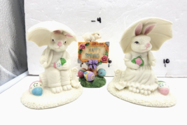 JADE COLLECTION BUNNY FIGURINE  4&quot; BROTHER BUNNY W/ UMBRELLA &amp; 4 SISTER ... - $15.85