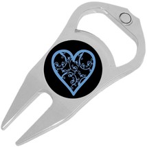 Blue Heart Golf Ball Marker Divot Repair Tool Bottle Opener - £9.24 GBP