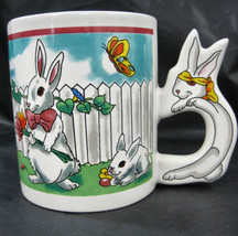 Rabbit Bunny Easter Holiday Spring Ceramic Coffee Tea Mug Cup Container White - £15.94 GBP