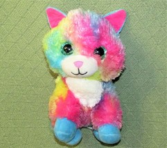 Spark Create Rainbow Cat 9&quot; Plush Tye Dye Green Glitter Eyes Walmart Toy Kitty - £12.58 GBP