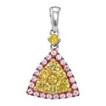 14k White Gold Round Yellow Pink Diamond Triangle Frame Cluster Pendant 5/8 - £877.69 GBP