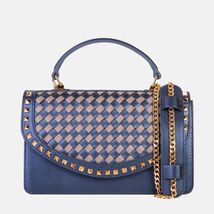 The Dosso Navy Blue and Beige Handwoven Leather Handbag image 2