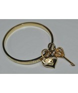 tutti frutti Signed Gold Tone Bangle Bracelet w/ Heart and Key Charms - $13.85