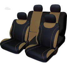 Black &amp; Tan Cloth Car Seat Covers Set- Front &amp; Rear, Universal Fit for KIA - $33.37