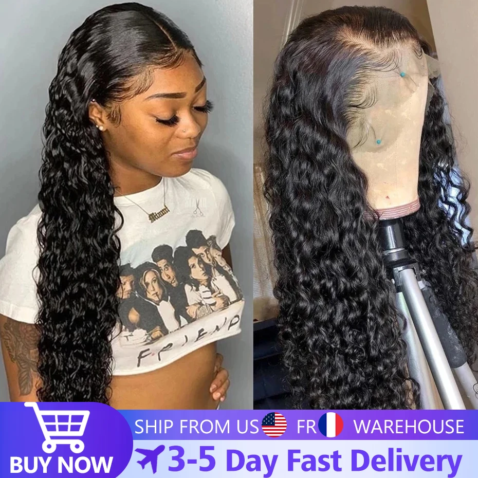 32Inch Deep Wave Transparent 13x4 Lace Frontal Human Hair Wigs 4x4 Lace W - £66.34 GBP+