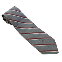Vintage Christian Dior Gray Blue White Red Diagonal Striped Silk Blend Tie - $30.71
