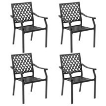 Set Of 4 Patio Dining Chairs Stackable Metal Slat Armreset Garden Yard - £308.21 GBP