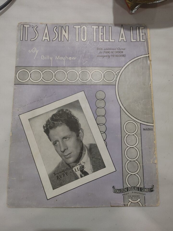 1936 IT&#39;S A SIN TO TELL A LIE Vintage Sheet Music RUDY VALLEE by Billy M... - $10.00