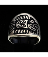Sterling silver ancient Aztec symbol ring Maya Inca Fish hieroglyph with... - $101.87 CAD
