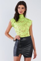 Women&#39;s Neon Green Lace Collared Corset Back Bodysuit (S) - £10.64 GBP