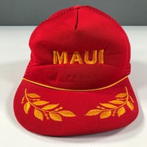 Vintage Maui Trucker Hat Red Gold Hawaii America USA Vacation Travel Sou... - $18.49