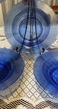Vintage Cobalt Blue Ribbed Glass Bowl, Dish,  Plate 8.75&quot; Diameter, 1.75” Depth - £9.58 GBP