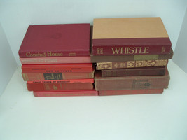 vintage shabby chic old decor instant library book display 13 HC red brown books - £25.13 GBP