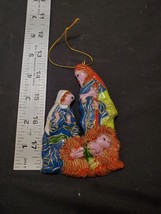 VINTAGE Cloisonne Holy Family Baby Jesus Mary Joseph Christmas Tree Ornament - £12.85 GBP