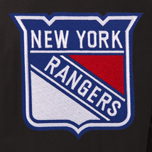 NHL New York Rangers Wool Leather Reversible Jacket Front Patch Logos Black - £175.33 GBP