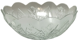 Vintage 9" Frosted Glass Floral Rose Embossed Bowl With Scalloped Edge Indonesia image 2