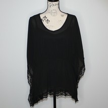 Adiva Women&#39;s Black Dolman Sleeve Lace Trim Blouse size L - $13.99