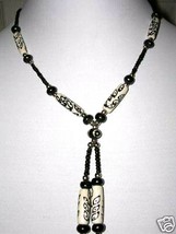WHITE &amp; BROWN TREE LEAF DESIGN BEADS 2 TASSEL TRIBAL STYLE FASHION NECKLACE - $8.39 CAD