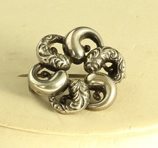 Antique Sterling Silver Art Nouveau Ornate Engraved Round Brooch Pin Repousse - £39.66 GBP