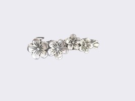 Small silver four flower metal hair clip barrette for fine hair - £10.35 GBP