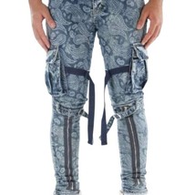 VALABASAS V39 Blue DENIM PAISLEY Cargo Straps Jeans Pants W32L32 - $61.11