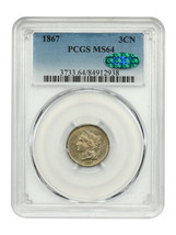 1867 3CN PCGS/CAC MS64 - £345.57 GBP