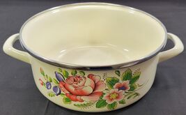 AP3) Vintage Floral Enamel Round Pot with Handles 10.5" - $29.69