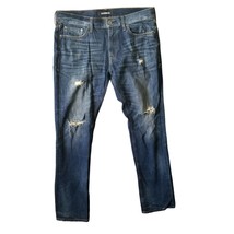 Express Jeans 34x32  Destressed Slim Original Denim Blue Jean Pants Dark... - $24.94