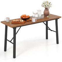Folding Picnic Table Acacia Wood Dining Table with Metal Frame for Indoor Outdoo - €183,37 EUR