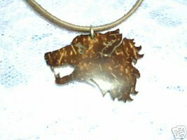 Wolf Head Profile Laser Cut Out Real Coconut Shell Pendant Adj Necklace Wolves - £11.73 GBP