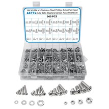 AETTL 900pcs M6 M5 M4 M3 Nuts and Bolts Assortment Kit, Stainless Steel ... - £29.02 GBP