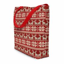 Knitted Christmas Winter Fabric Design Dark Red &amp; White Deers Scandinavian Style - £34.57 GBP