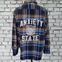 Lands End Flannel Jacket Shacket Upcycled - Mental Health Anxiety College XL - $60.76