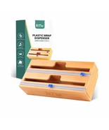 Bamboo Plastic Wrap Dispenser Organizer Holder with Cutter 2 in 1 - $10.39