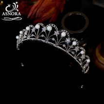 New Crystal Pearl Bridal Tiara Crown Micro-inlaid Cubic Zirconia Wedding Crown B - £82.17 GBP