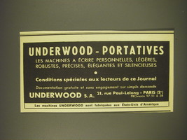 1939 Underwood Typewriters Ad - in French - Underwood - Portatives les machines  - £14.45 GBP