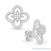 Flower Charm Micro-Pave Cubic Zirconia CZ Crystal Sterling Silver Stud Earrings - £40.01 GBP