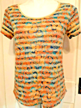 Small LuLaRoe Short Sleeve Striped Yellow Blue Tee Shirt Top - £11.88 GBP