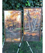 TILN Original 1950s Matched Pair 2 LANDSCAPE VINTAGE MODERN OIL on CANVAS - $684.17 CAD