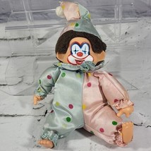 Vintage 8&quot; Corky Clown 1980&#39;s Stuffed Toys Blue Pink Thumb Sucking Stuffed Clown - £22.31 GBP